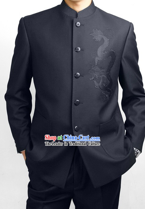 Formal Chinese Black Dragon Wedding Suit