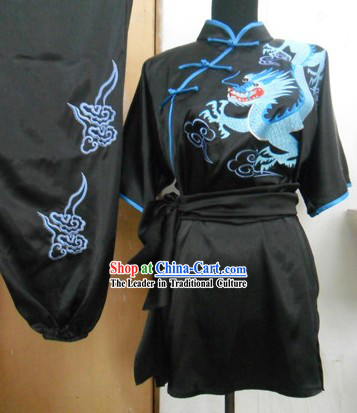 Chinese Classical Embroidered Dragon Silk Martial Arts Stage Performance Costumes