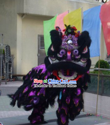 Black Long Wool FUT SAN Lion Dance Costume Complete Set