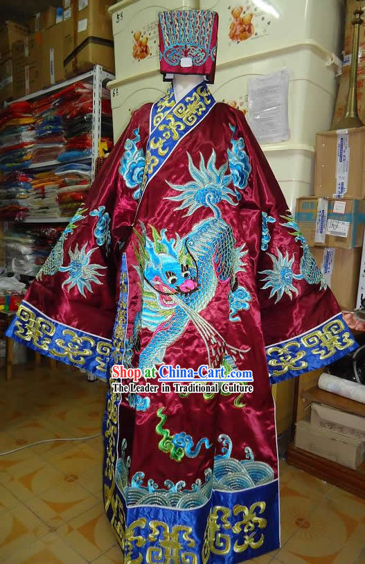 Ancient Chinese Opera Embroidered Kylin Prime Minister Costume and Hat for Men