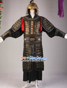 Ancient Chinese General Armor Costumes and Hat Complete Set