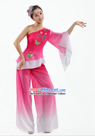 Chinese Classical Fan Dancing Costume and Headpiece for Women