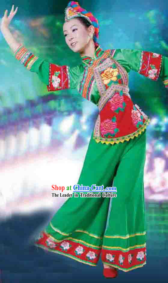 Chinese Yi Minority Ethnic Dance Costume for Women