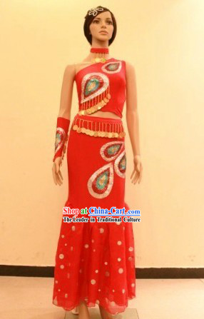 Traditional Chinese Dai Ethnic Peacock Dance Costumes for Women