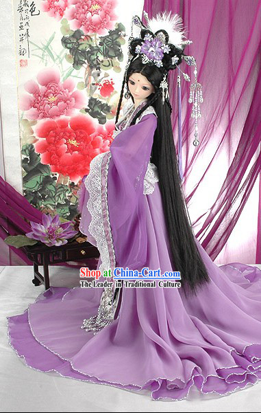 Ancient Chinese Imperial Empress Purple Costumes, Hair Accessoreis and Wig Complete Set