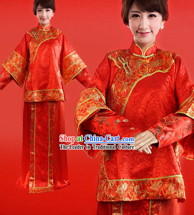 Chinese Classical Red Phoenix Wedding Dress for Bride