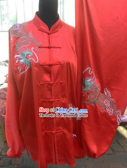 Red Silk Dragon Kung Fu Uniform for Men