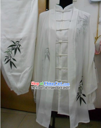 White Graceful Bamboo Silk Kung Fu Uniform for Men