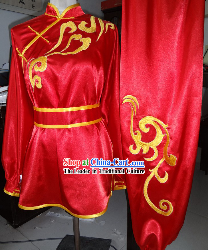 Supreme Silk Red Martial Arts Wushu Competition Winner Uniform