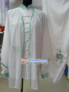 White Silk Martial Arts Clothes and Cape for Women