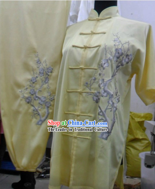 Light Yellow Mandarin Silk Kung Fu Dress for Women