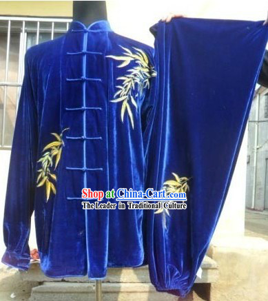 Blue Velvet Bamboo Leaf Kung Fu Exercise Uniform for Men