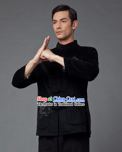 Traditional Chinese Black Dragon Blouse for Men
