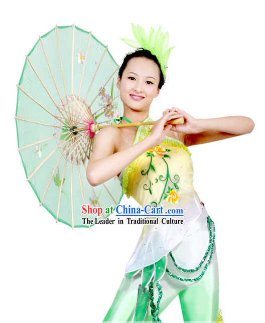 Traditional Chinese Umbrella Dance Costume and Headpiece for Women