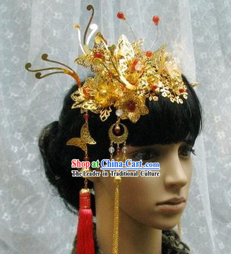 Stunning Chinese Wedding Butterfly and Flower Headwear for Brides