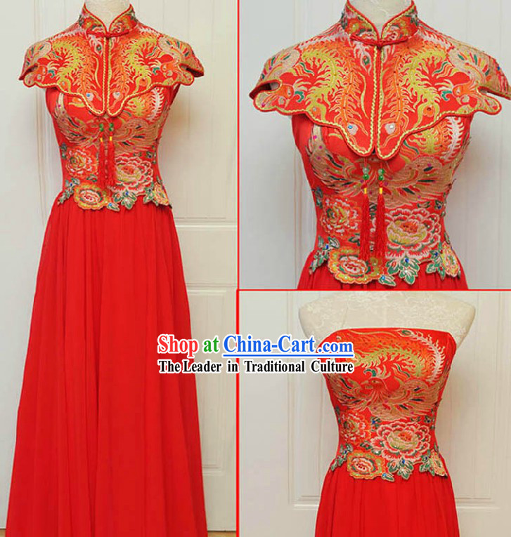 Traditional Chinese Phoenix Wedding Evening Dress