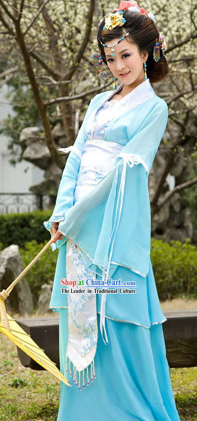 Ancient Chinese Light Blue Lady Costumes