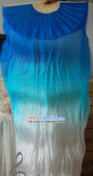 Blue to White Color Changing Long Silk Dance Fan