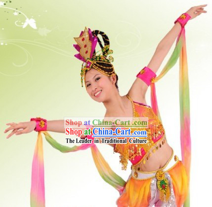 Ancient Chinese Fei Tian Dance Costume and Hair Accessories for Women