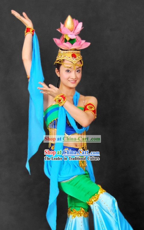 Lian Hua Wu Ancient Chinese Palace Lotus Dance Costumes and Hair Accessories for Women