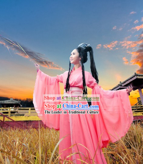 Ancient Chinese Pink Swords Woman Hanfu Clothes