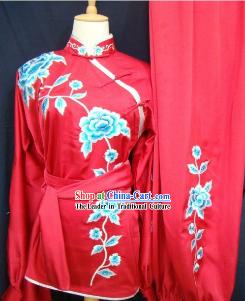 Chinese Kung Fu Embroidered Flower Competition Silk Uniform for Women