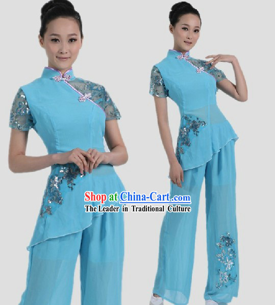Chinese Classical Light Blue Fan Dance Costume for Women