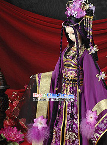 Ancient Chinese Purple Princess Costume and Hair Accessories