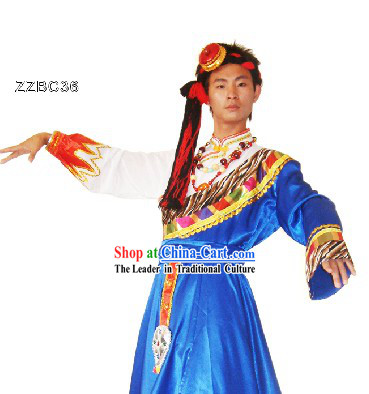 Traditional Chinese Tibetan Dance Costumes and Head Pieces for Men