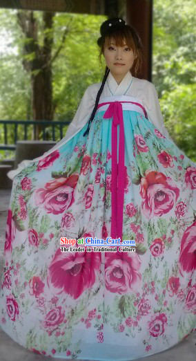 Ancient Chinese Tang Dynasty Summer Wear Flower Ruqun Outfit for Girls