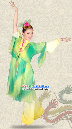 Color Transition Chinese Classical Dancing Costumes and Headwear for Women