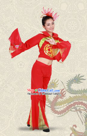 Red Stage Performance Handkerchief Dance Costumes for Women