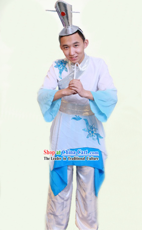 Traditional Chinese Classical Dance Dresses and Hat Complete Set for Men