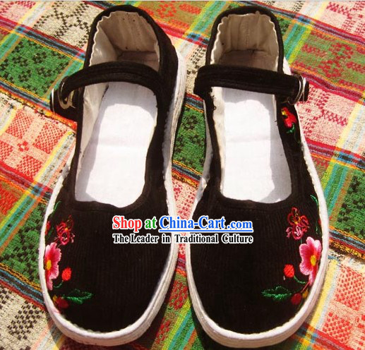 All Handmade Chinese Black Thick Sole Cotton Shoes for Women