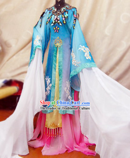 Ancient Chinese Blue Beauty Embroidered Flower Costumes Complete Set for Women