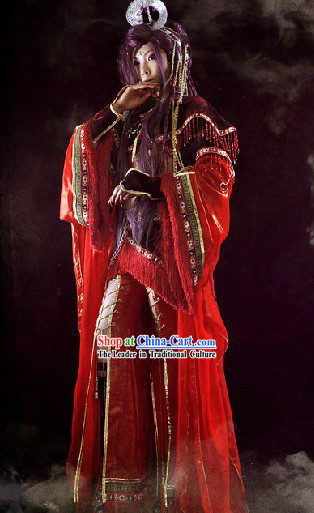 Ancient Chinese Red Swordswoman Cosplay Costumes Complete Set for Women