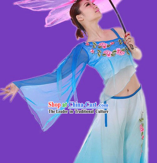 Blue Colour Transition Fan Dance Costumes for Women