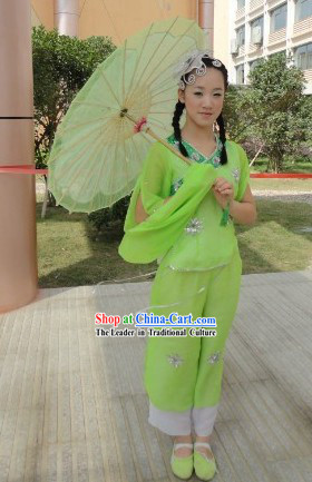 Folk Umbrella Dancing Costumes and Headpiece for Women