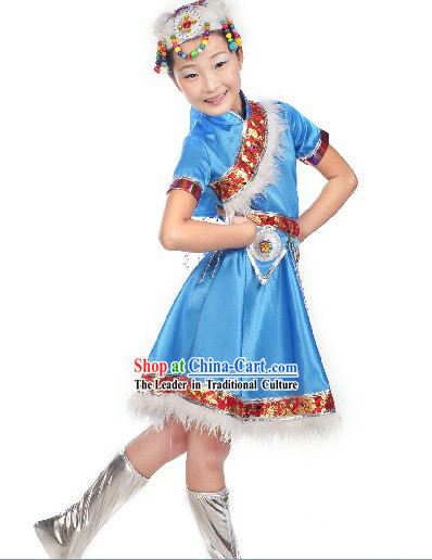 Traditional Chinese Mongolian Stage Performance Costumes for Kids