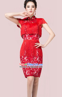 Short Custom-made Chinese Modern Lace and Tassels Wedding Skirt