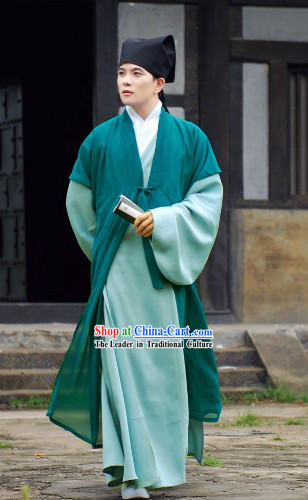 Traditional Ancient Chinese Authentic Hanfu Shenyi Clothing Banbi and Hat for Men