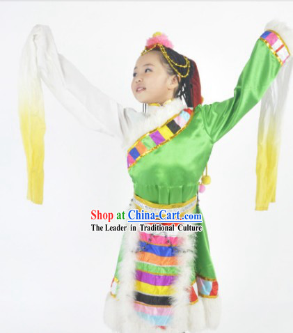 Chinese Tibetan Festival Celebration Dance Costumes and Headdress Complete Set for Kids
