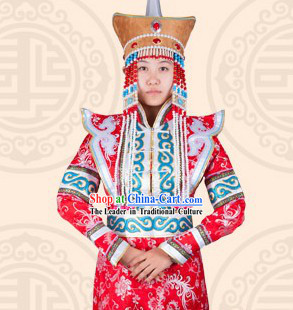 Traditional Chinese Ethnic Mongolian Long Attire Complete Set for Women