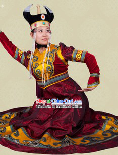Traditional Chinese Mongolian Outfit and Hat Complete Set for Women