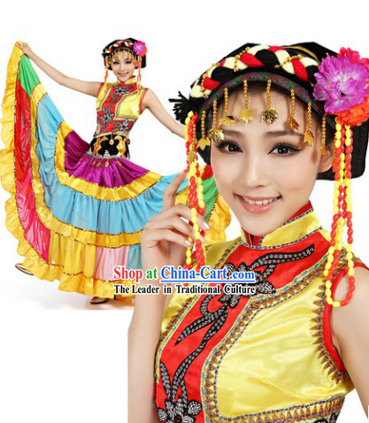Traditional Yi Dance Costumes and Headdress for Women