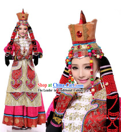 Traditional Mongolian Clothes and Hat for Women