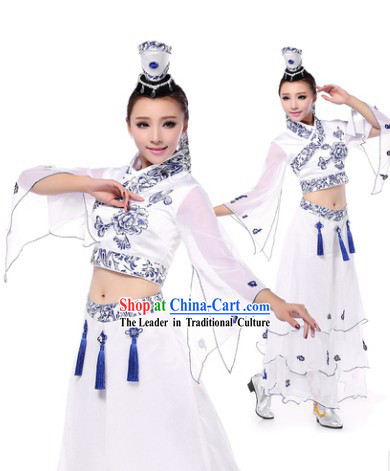 Professional Chinese Classic Ceramics Dance Costumes and Headwear Complete Set for Women