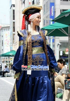 Chinese Traditional Mongolian Clothing and Hat for Women