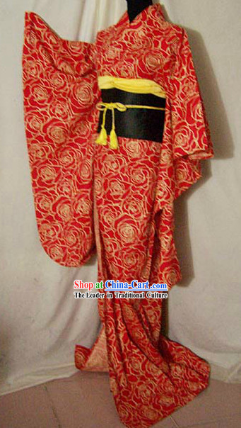 Traditional Japanese Rose Kimono Costume Complete Set for Women