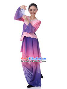 Traditional Chinese Fan Dance Clothing and Hat for Women